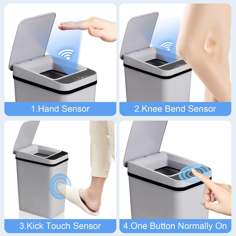 Anborry Smart Touchless Bathroom Trash Can 2.2 Gallon Automatic Motion Sensor Rubbish Can with Lid Electric Narrow Small Garbage Bin for Kitchen, Office, Toilet, Bedroom (Grey) - Image 5
